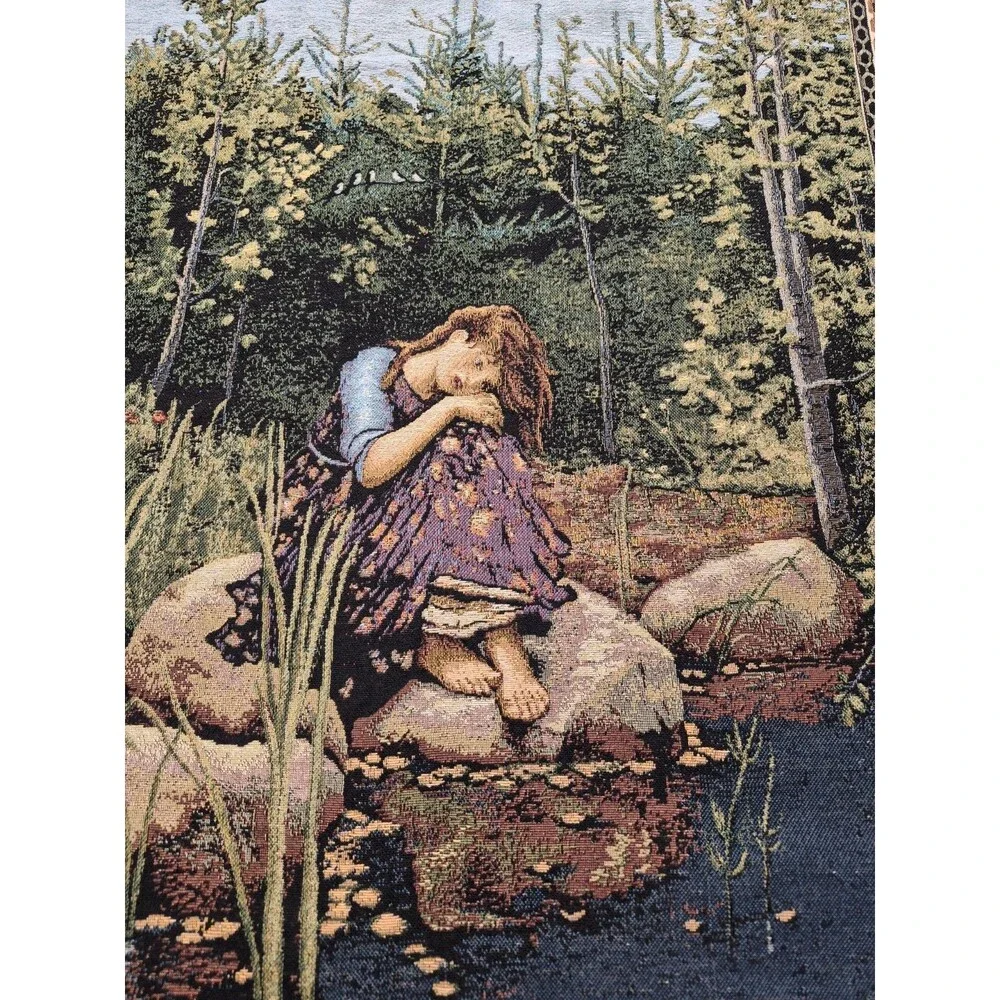 Elegant Rococo Floral Vintage Forest Garden Girl Tapestry Wall Hanging Woven